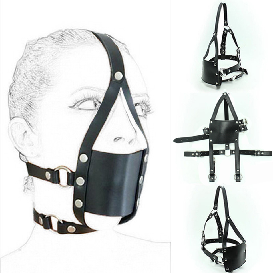 PU Leather Open Mouth Gag Head Harness Fetish Mask With Oral Fixation Adult Game