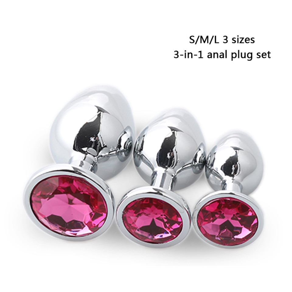 3pcs/Set S&M&L Smooth Metal Anal Plug With Crystal Waterproof Anus Dilator Butt Plug Anal Beads Sex Toys for Men/Women