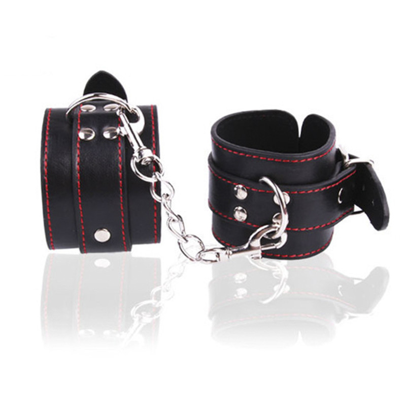HandCuffs Black Leather Redline bondage restraints Foot cuffs bdsm sex toys for couples