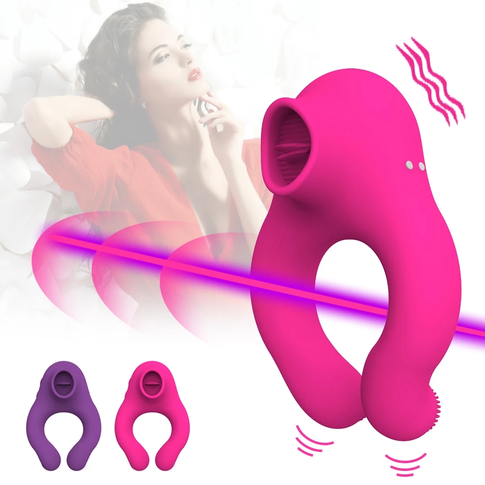Penis Vibrator 7 Tongue Licking Modes Male Delay Ejaculation Cock Rings
