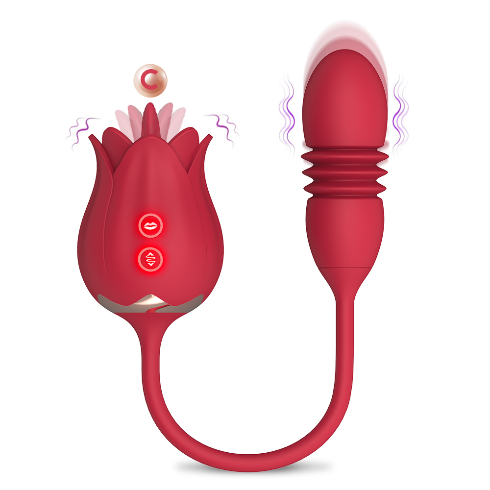 Powerful 7 Frequencies Thrusting Tongue Licking Rose Egg Vibrator for Couples